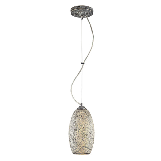 ELK SHOWROOM 1304-1WHC BELLISIMO COLLECTION 1-LIGHT PENDANT in SATIN SILVER with A WHITE CRACKLED GLASS