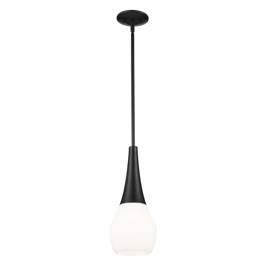 KICHLER 52529BK Deela 17 Inch 1 Light Pendant With Satin Etched Cased Opal Glass In Black