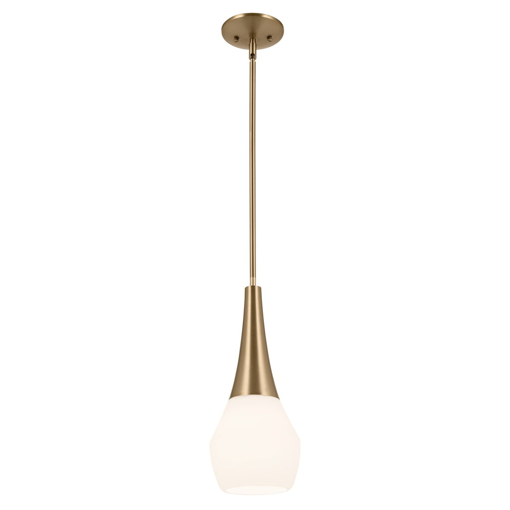 KICHLER 52529CPZ Deela 17 Inch 1 Light Pendant With Satin Etched Cased Opal Glass In Champagne Bronze