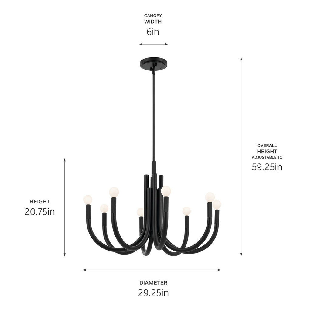 KICHLER 52550BK Odensa 29.25 Inch 8 Light Chandelier In Black