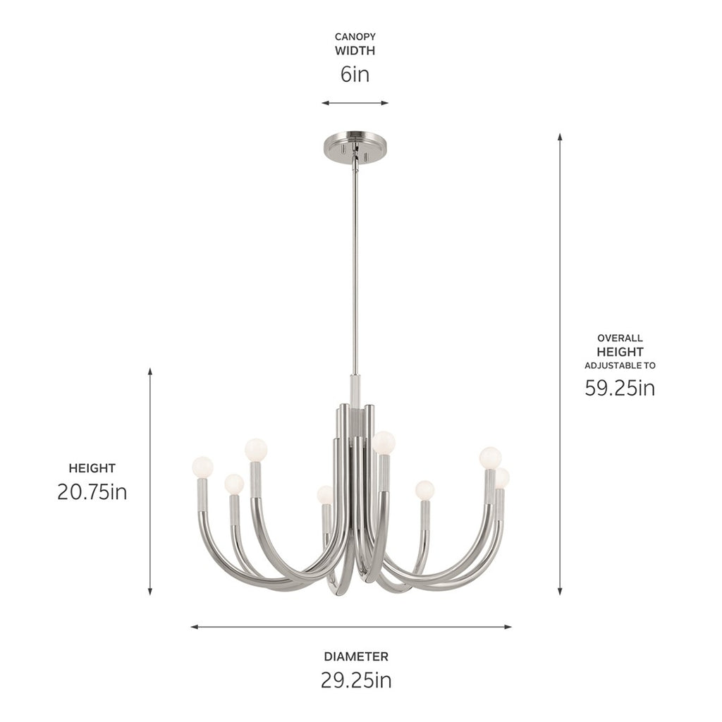 KICHLER 52550PN Odensa 29.25 Inch 8 Light Chandelier In Polished Nickel