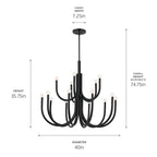KICHLER 52552BK Odensa 40 Inch 15 Light Chandelier In Black