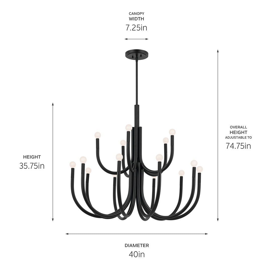 KICHLER 52552BK Odensa 40 Inch 15 Light Chandelier In Black