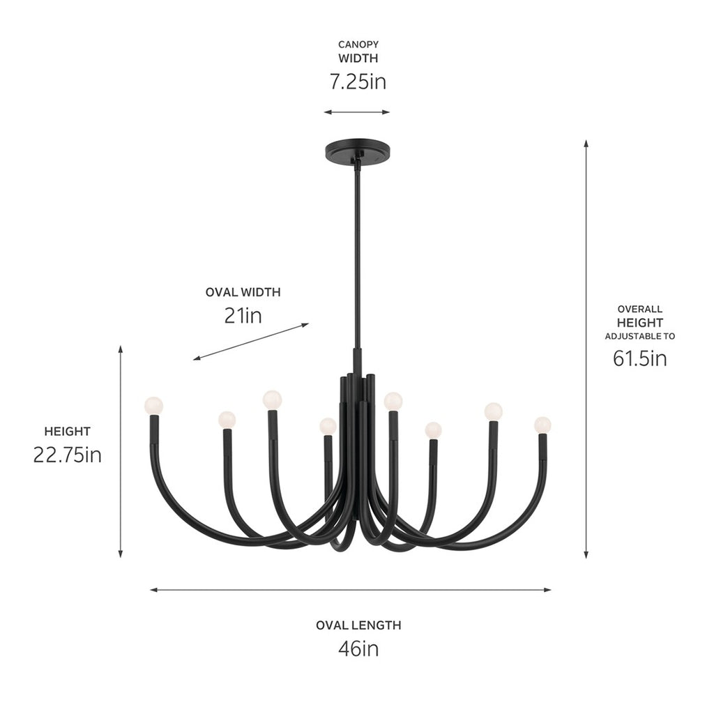 KICHLER 52553BK Odensa 46 Inch 8 Light Oval Chandelier In Black