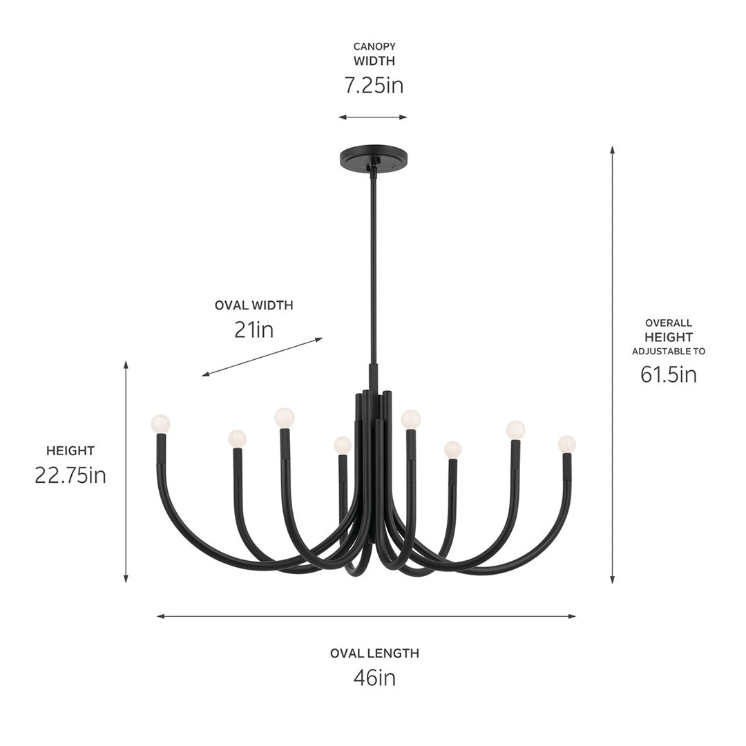 KICHLER 52553BK Odensa 46 Inch 8 Light Oval Chandelier In Black