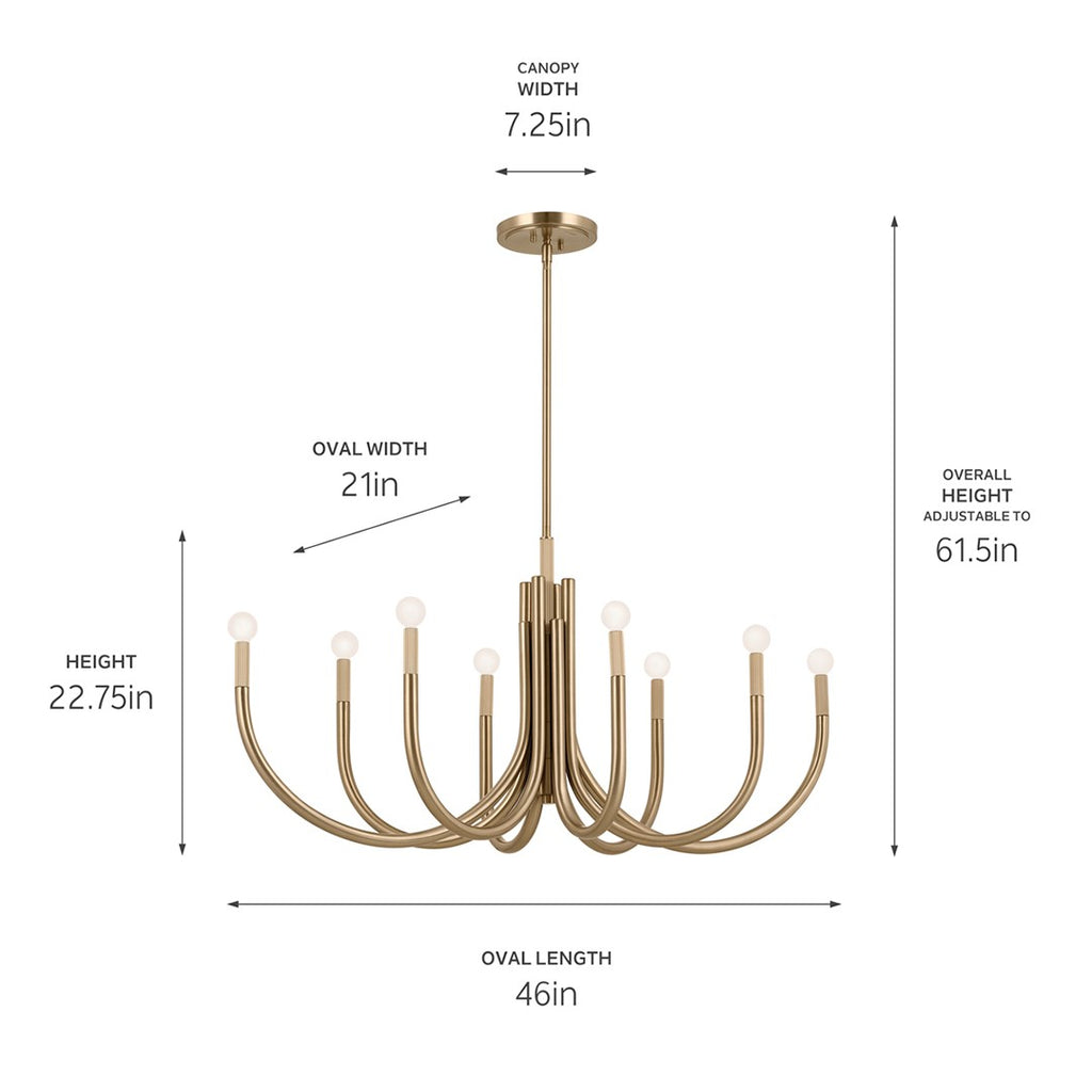 KICHLER 52553CPZ Odensa 46 Inch 8 Light Oval Chandelier In Champagne Bronze