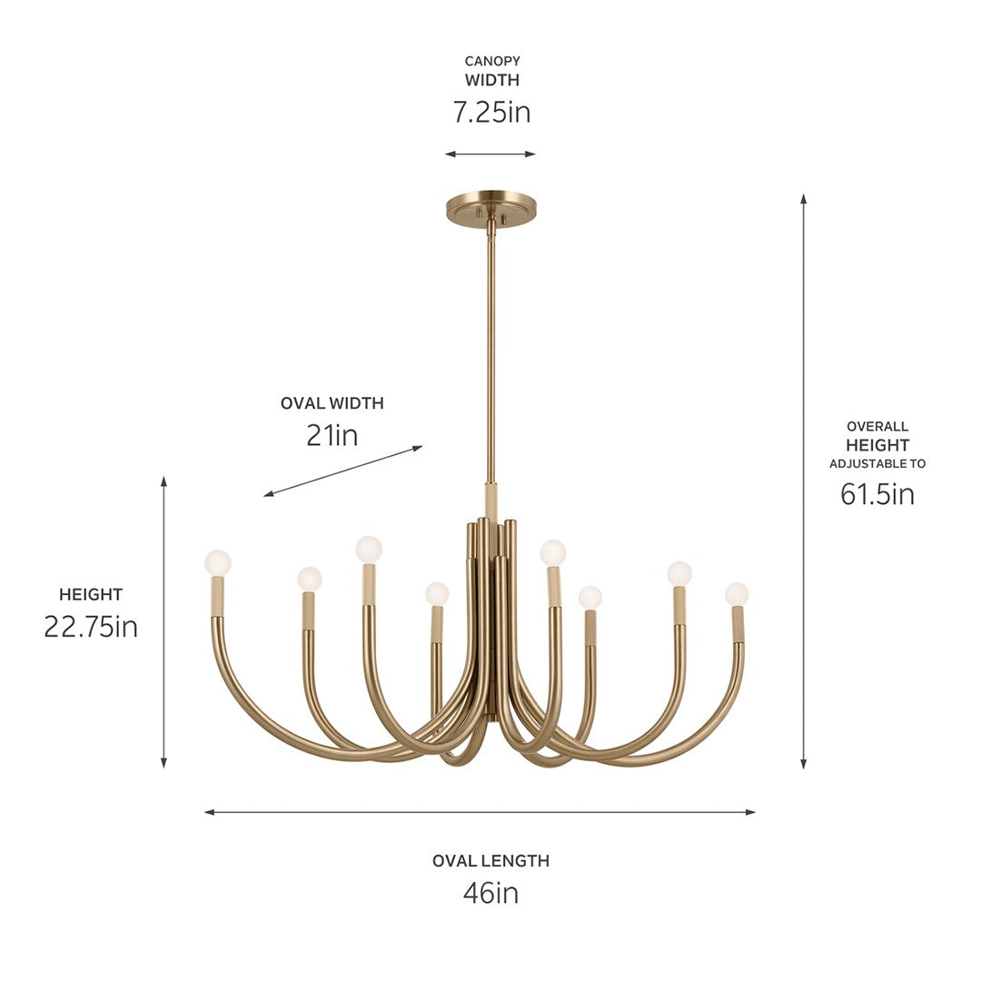 KICHLER 52553CPZ Odensa 46 Inch 8 Light Oval Chandelier In Champagne Bronze