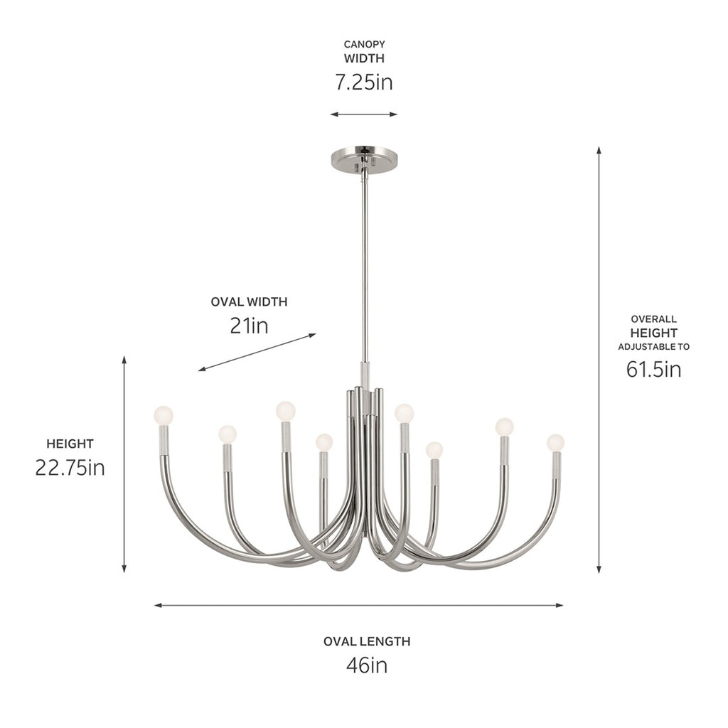 KICHLER 52553PN Odensa 46 Inch 8 Light Oval Chandelier In Polished Nickel