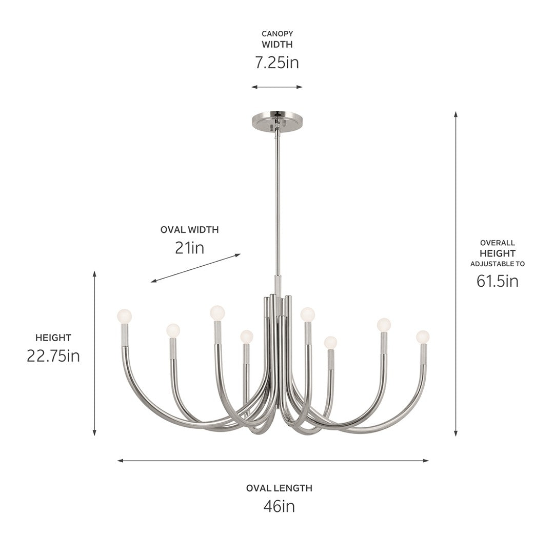 KICHLER 52553PN Odensa 46 Inch 8 Light Oval Chandelier In Polished Nickel