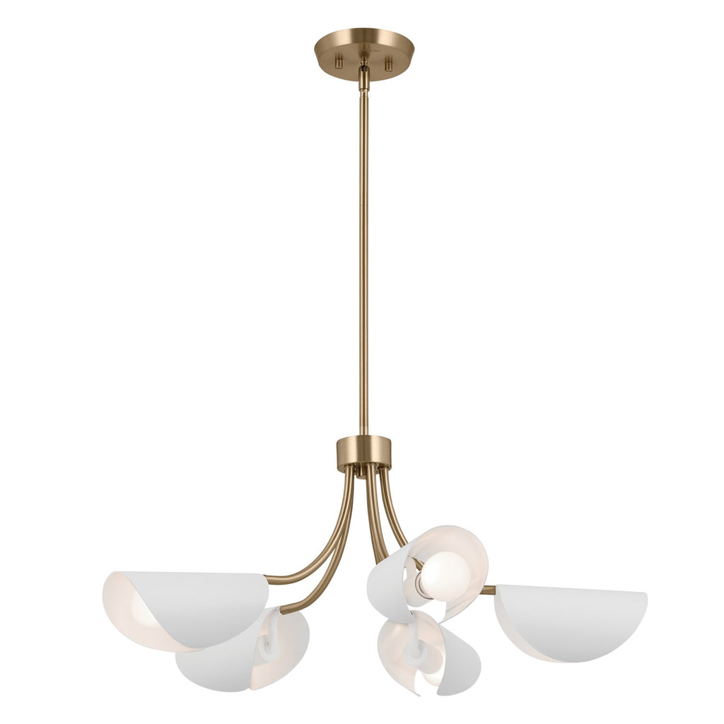 KICHLER 52558CPZWH Arcus 29.25 Inch 5 Light Convertible Chandelier In Champagne Bronze With White