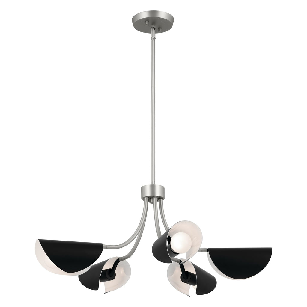 KICHLER 52558SN Arcus 29.25 Inch 5 Light Convertible Chandelier In Satin Nickel With Black
