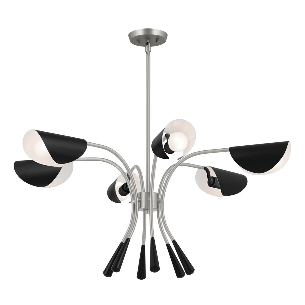 KICHLER 52559SN Arcus 39.25 Inch 6 Light Chandelier In Satin Nickel With Black