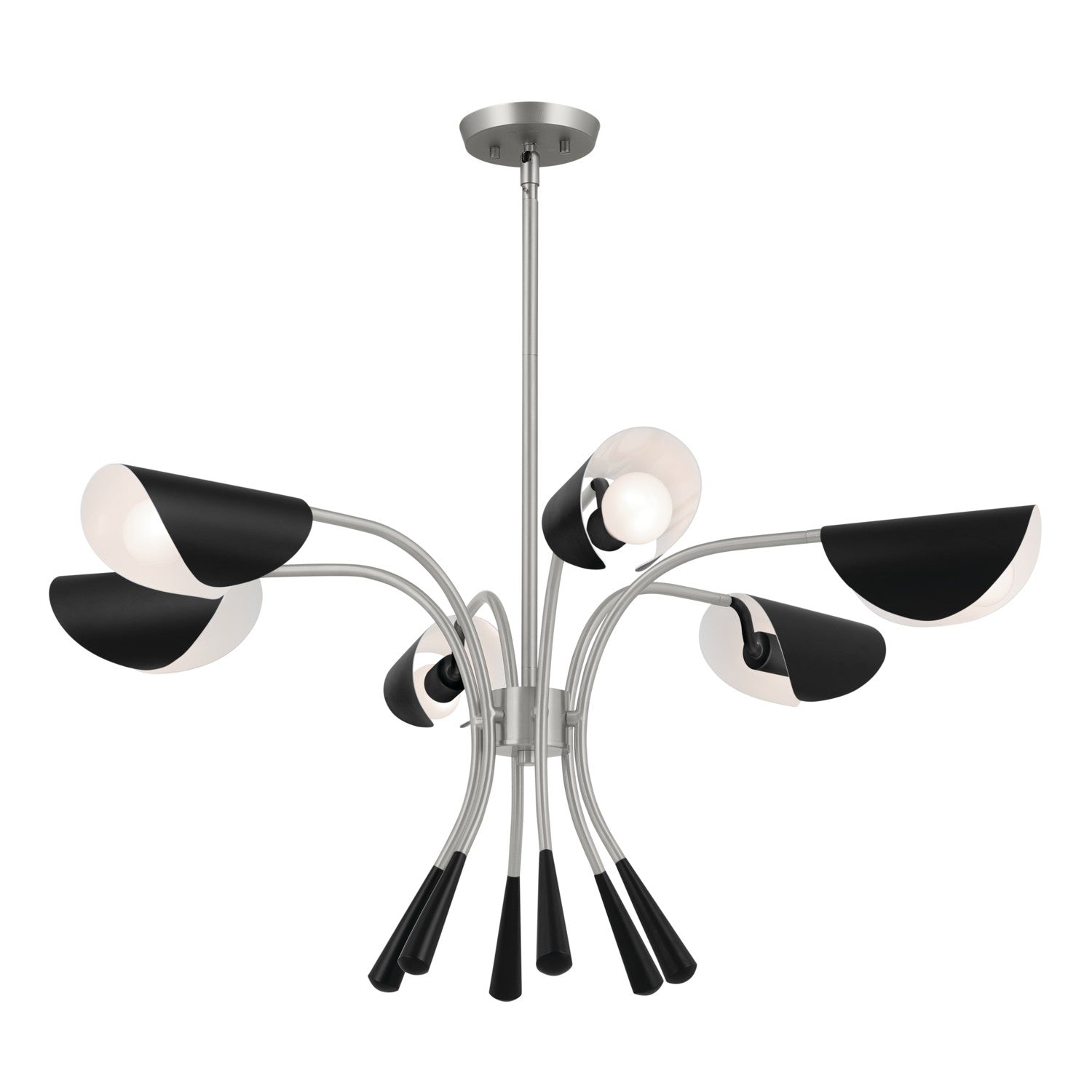 KICHLER 52559SN Arcus 39.25 Inch 6 Light Chandelier In Satin Nickel With Black