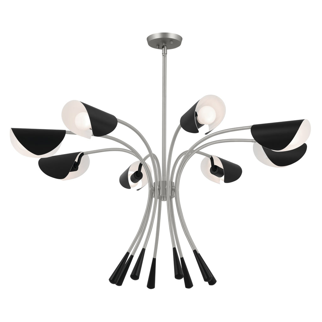 KICHLER 52560SN Arcus 45.4 Inch 8 Light Chandelier In Satin Nickel With Black