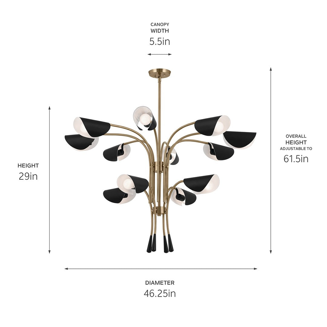 KICHLER 52561CPZBK Arcus 46.25 Inch 12 Light Chandelier In Champagne Bronze With Black