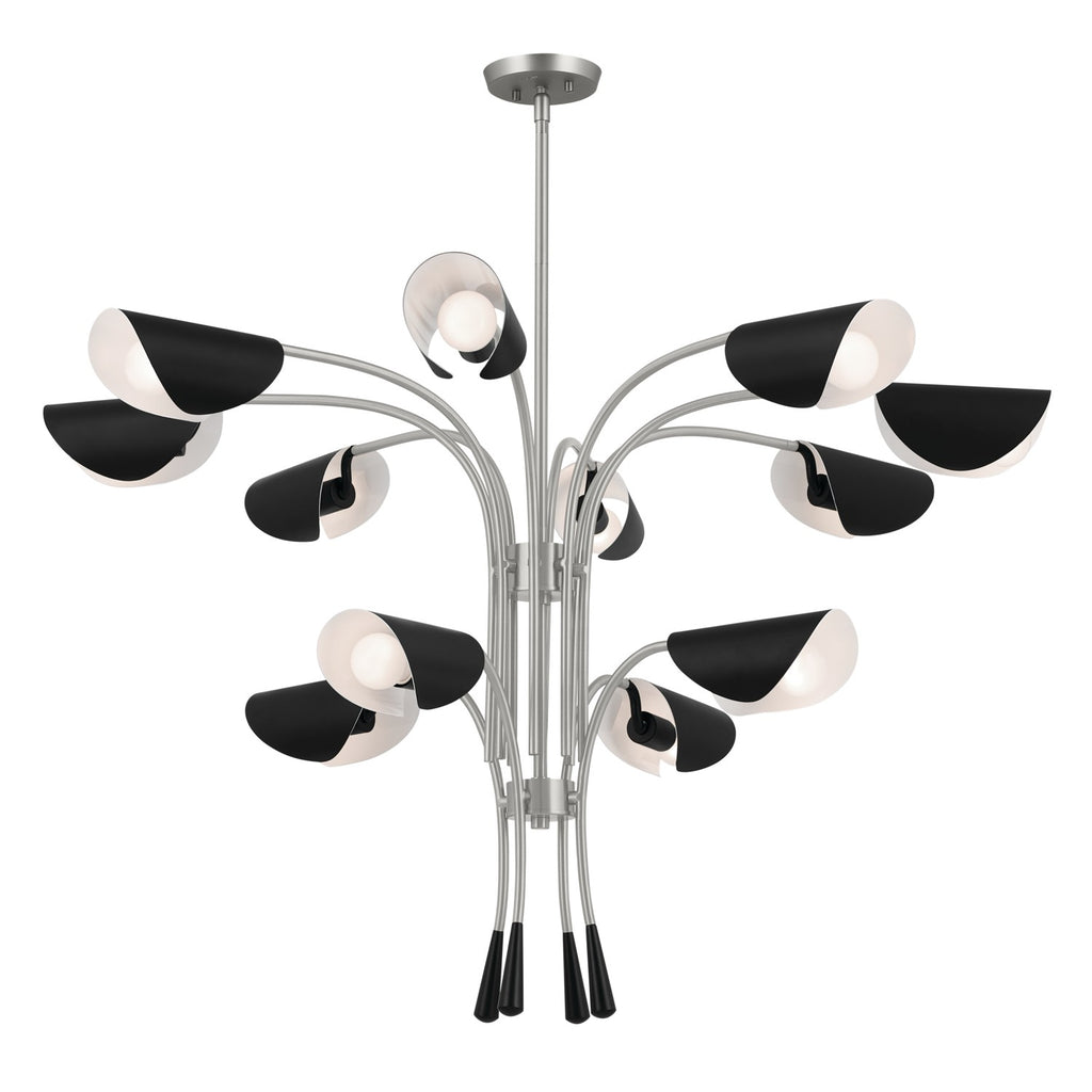 KICHLER 52561SN Arcus 46.25 Inch 12 Light Chandelier In Satin Nickel With Black