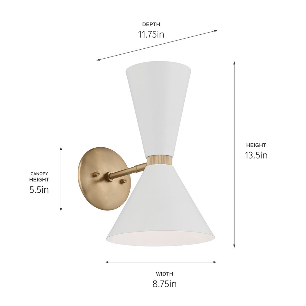 KICHLER 52570CPZWH Phix 13.5 Inch 2 Light Wall Sconce In Champagne Bronze With White