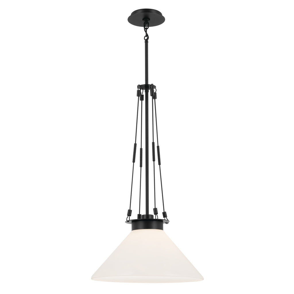 KICHLER 52581BK Albers 18.25 Inch 1 Light Pendant With Opal Glass In Black