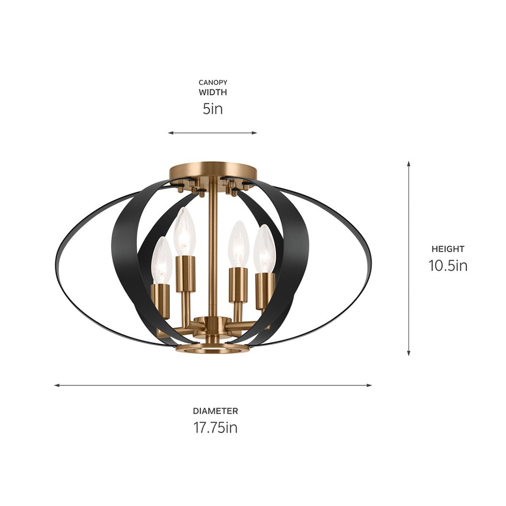 KICHLER 52588CPZ Cecil 17.75 Inch 4 Light Oval Flush Mount In Champagne Bronze And Black