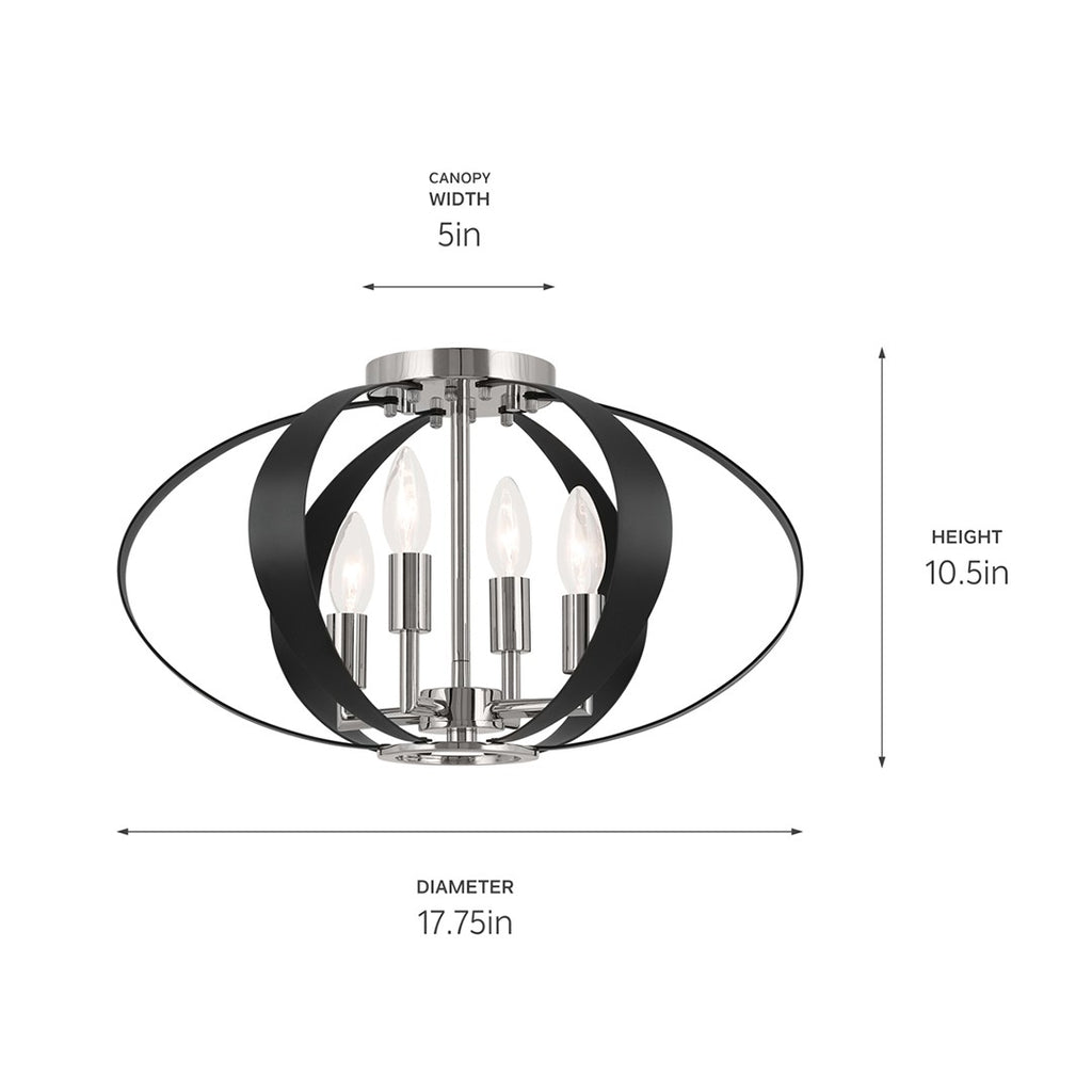 KICHLER 52588PN Cecil 17.75 Inch 4 Light Oval Flush In Polished Nickel And Black