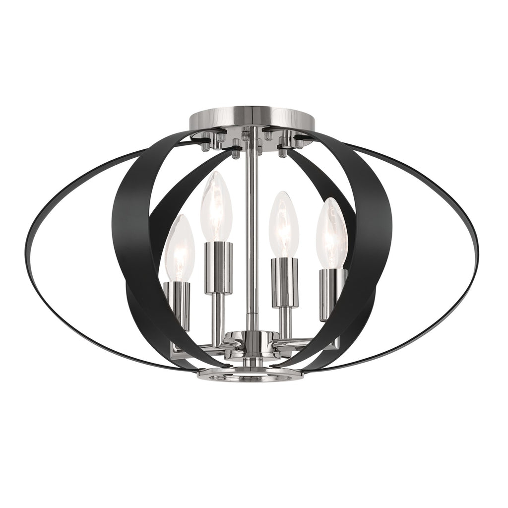 KICHLER 52588PN Cecil 17.75 Inch 4 Light Oval Flush In Polished Nickel And Black