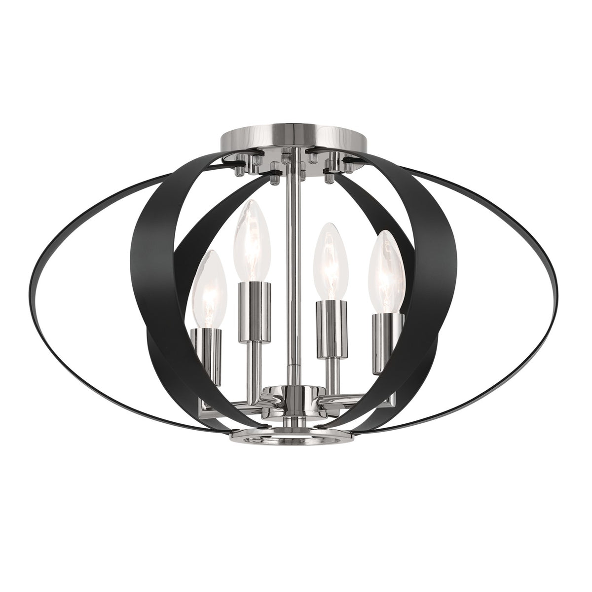 KICHLER 52588PN Cecil 17.75 Inch 4 Light Oval Flush In Polished Nickel And Black