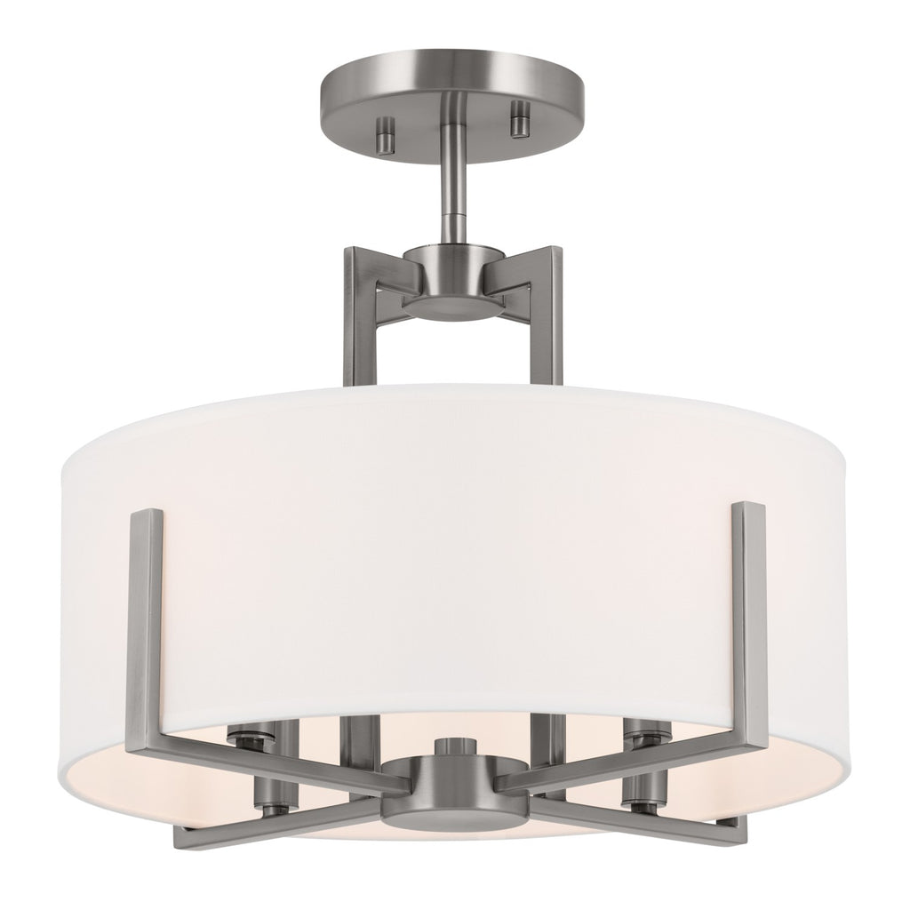 KICHLER 52591CLP Malen 15.5 Inch 4 Light Semi-Flush With White Fabric Shade In Classic Pewter