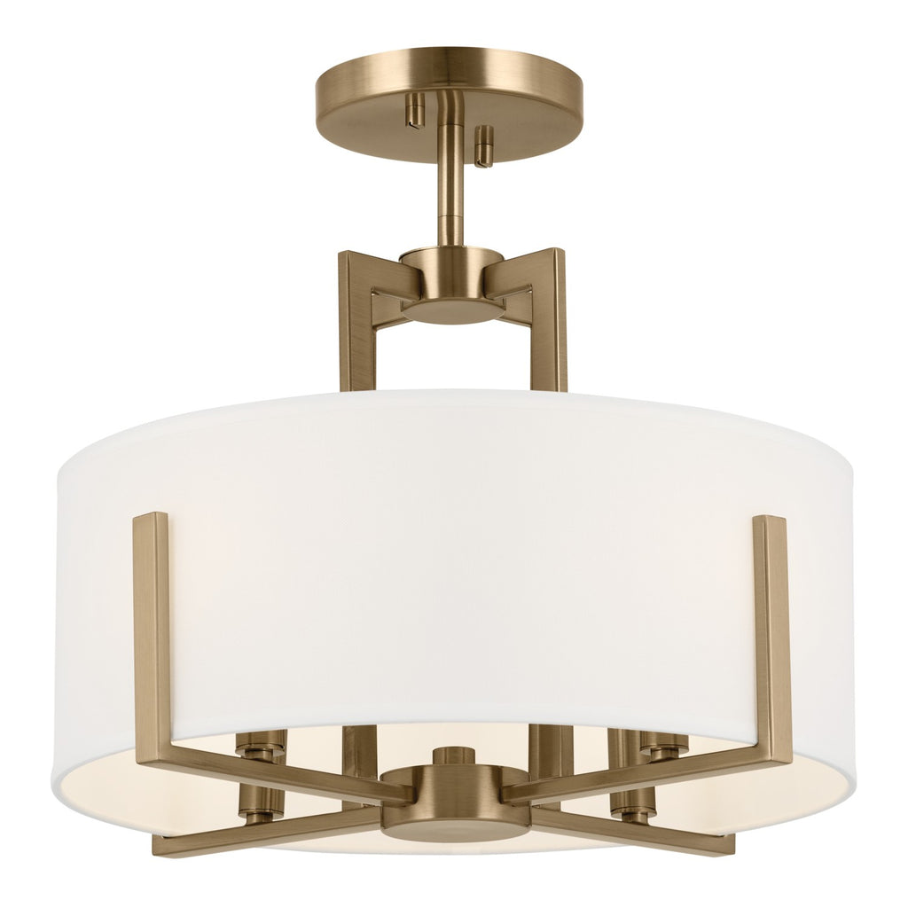 KICHLER 52591CPZ Malen 15.5 Inch 4 Light Semi-Flush With White Fabric Shade In Champagne Bronze