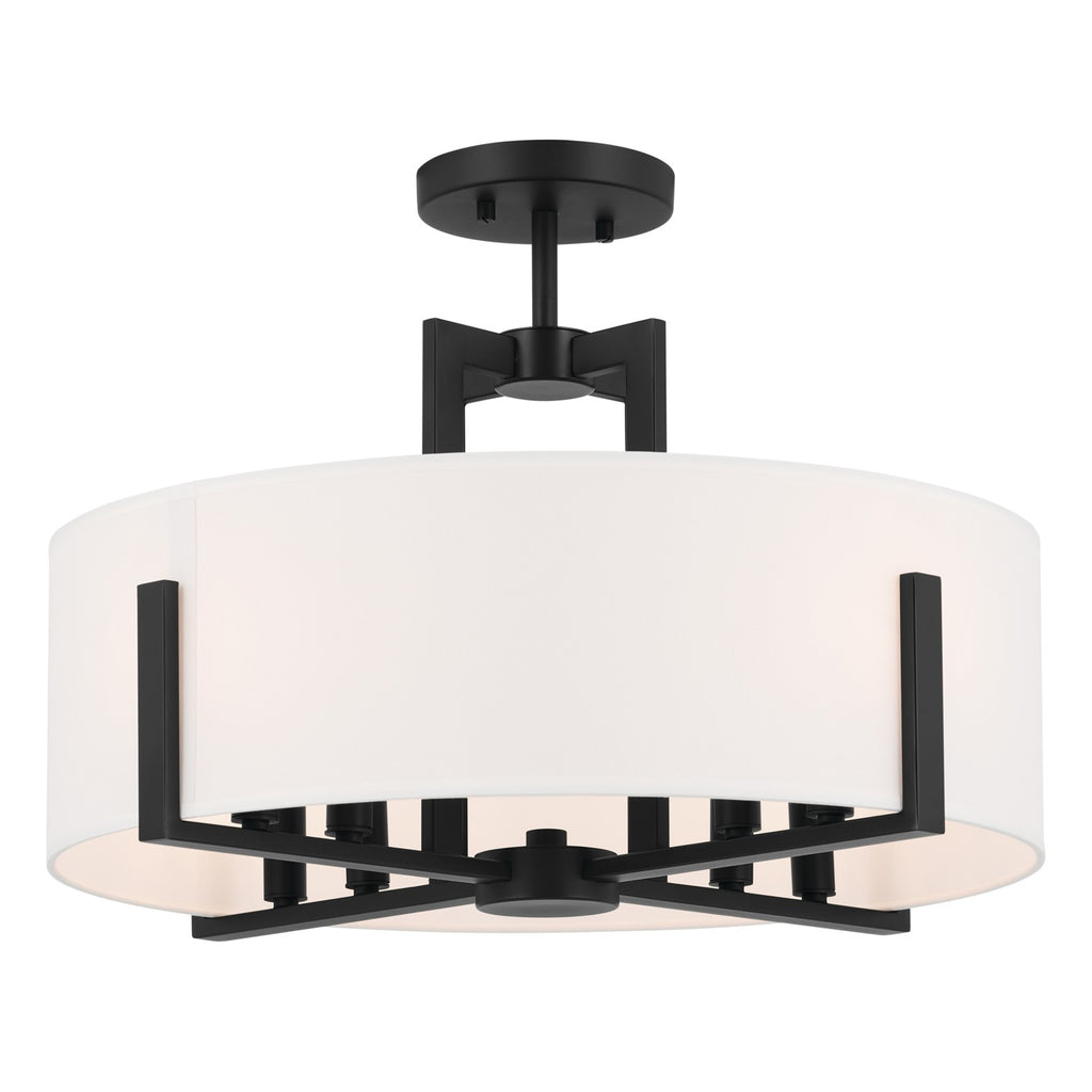 KICHLER 52592BK Malen 20 Inch 8 Light Semi-Flush With White Fabric Shade In Black