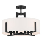 KICHLER 52592BK Malen 20 Inch 8 Light Semi-Flush With White Fabric Shade In Black