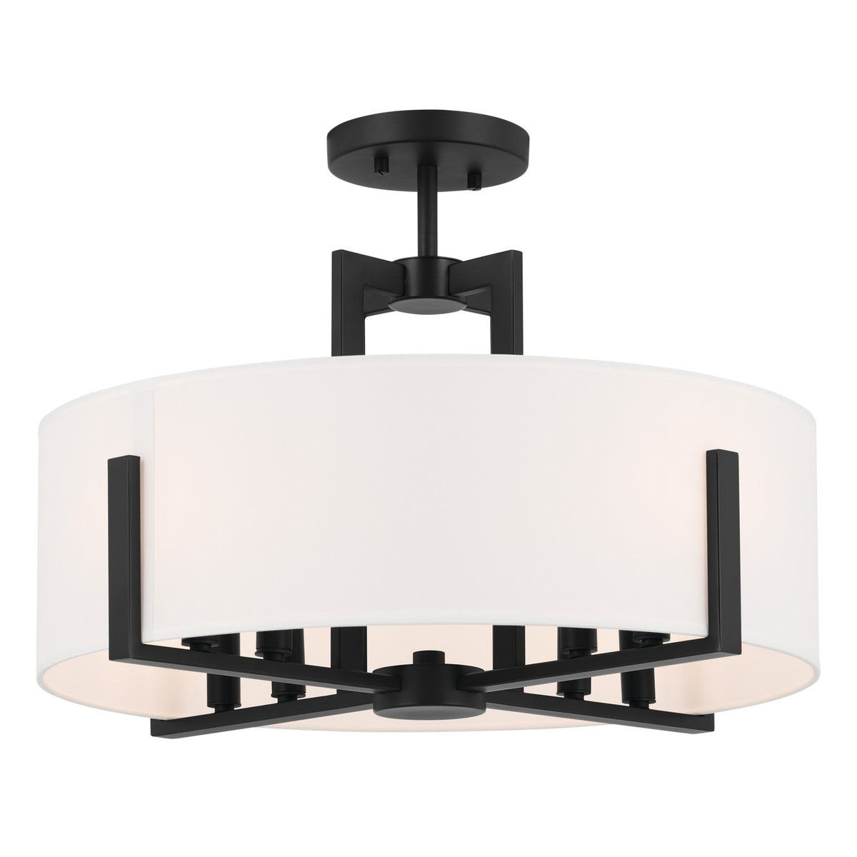 KICHLER 52592BK Malen 20 Inch 8 Light Semi-Flush With White Fabric Shade In Black