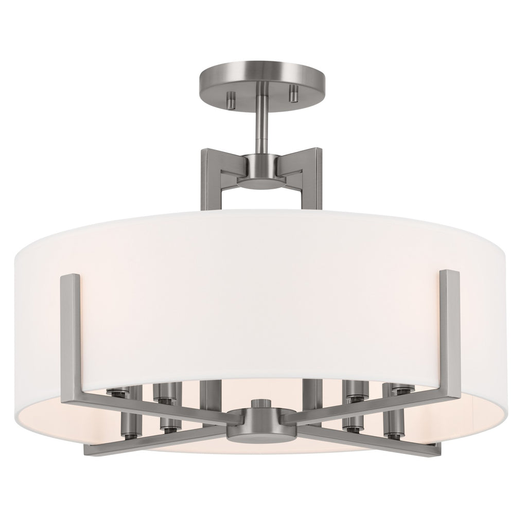 KICHLER 52592CLP Malen 20 Inch 8 Light Semi-Flush With White Fabric Shade In Classic Pewter