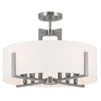 KICHLER 52592CLP Malen 20 Inch 8 Light Semi-Flush With White Fabric Shade In Classic Pewter