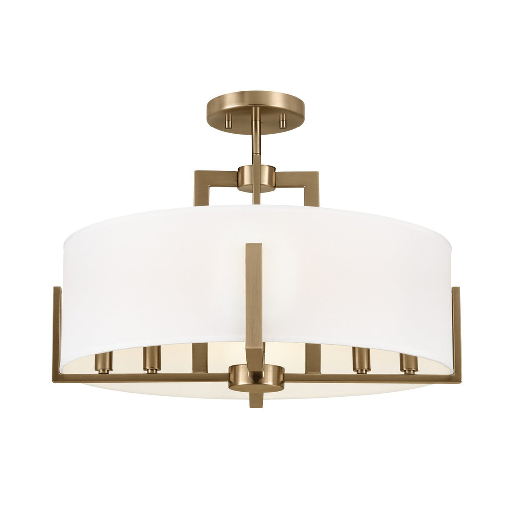 KICHLER 52592CPZ Malen 20 Inch 8 Light Semi-Flush With White Fabric Shade In Champagne Bronze