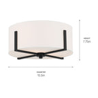 KICHLER 52593BK Malen 15.5 Inch 2 Light Flush Mount With White Fabric Shade In Black