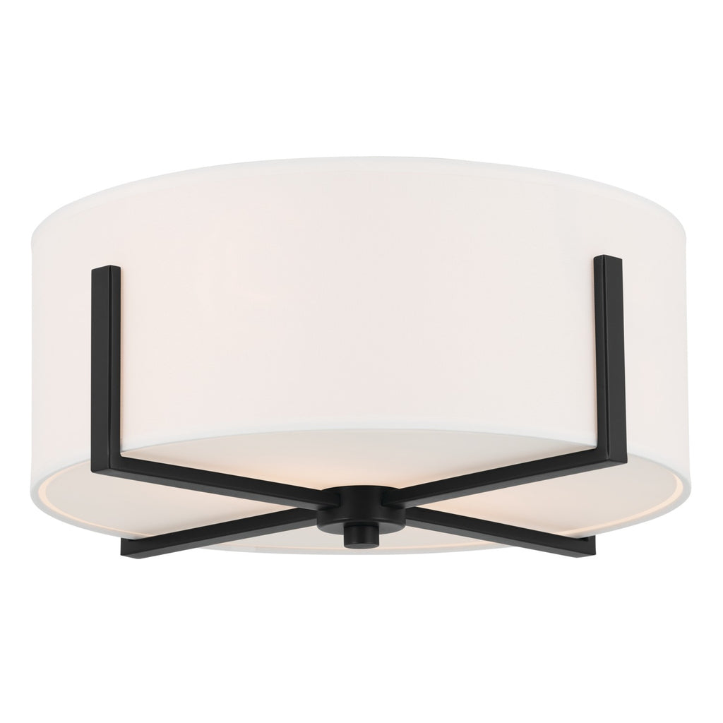 KICHLER 52593BK Malen 15.5 Inch 2 Light Flush Mount With White Fabric Shade In Black