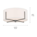 KICHLER 52593CLP Malen 15.5 Inch 2 Light Flush Mount With White Fabric Shade In Classic Pewter
