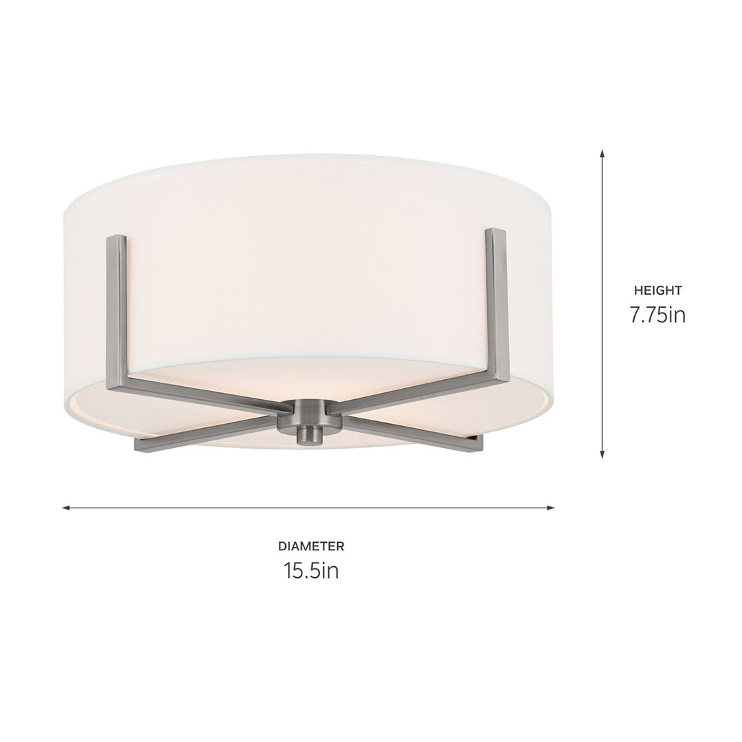 KICHLER 52593CLP Malen 15.5 Inch 2 Light Flush Mount With White Fabric Shade In Classic Pewter