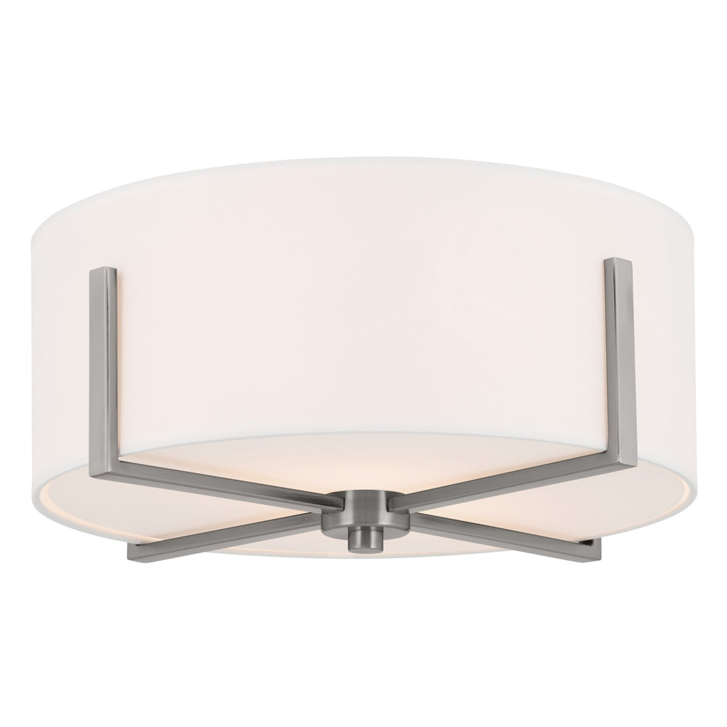 KICHLER 52593CLP Malen 15.5 Inch 2 Light Flush Mount With White Fabric Shade In Classic Pewter