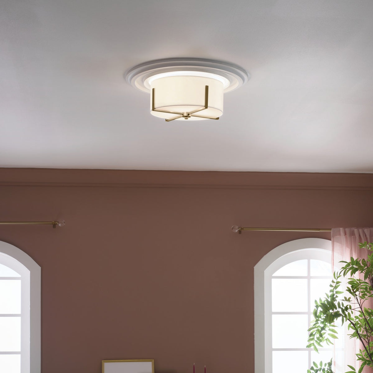KICHLER 52593CPZ Malen 15.5 Inch 2 Light Flush Mount With White Fabric Shade In Champagne Bronze