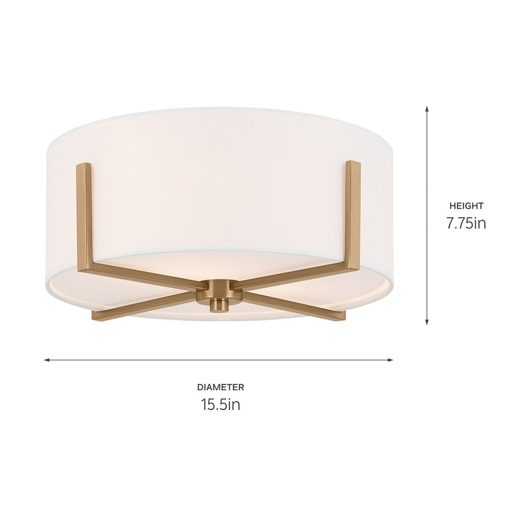 KICHLER 52593CPZ Malen 15.5 Inch 2 Light Flush Mount With White Fabric Shade In Champagne Bronze