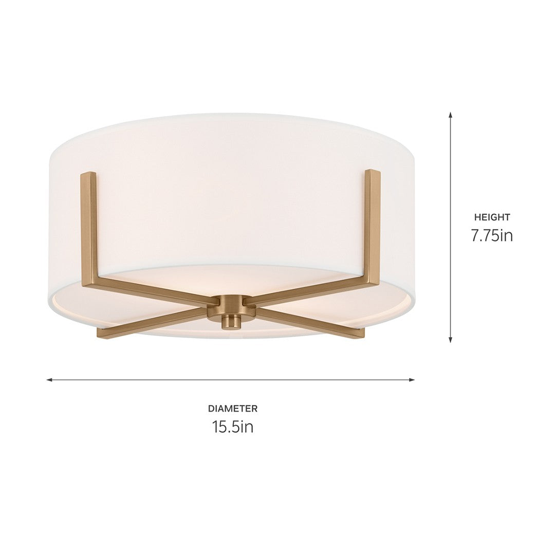 KICHLER 52593CPZ Malen 15.5 Inch 2 Light Flush Mount With White Fabric Shade In Champagne Bronze