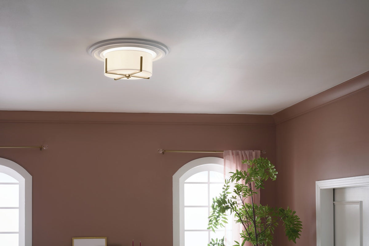 KICHLER 52593CPZ Malen 15.5 Inch 2 Light Flush Mount With White Fabric Shade In Champagne Bronze