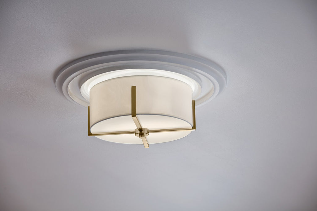 KICHLER 52593CPZ Malen 15.5 Inch 2 Light Flush Mount With White Fabric Shade In Champagne Bronze