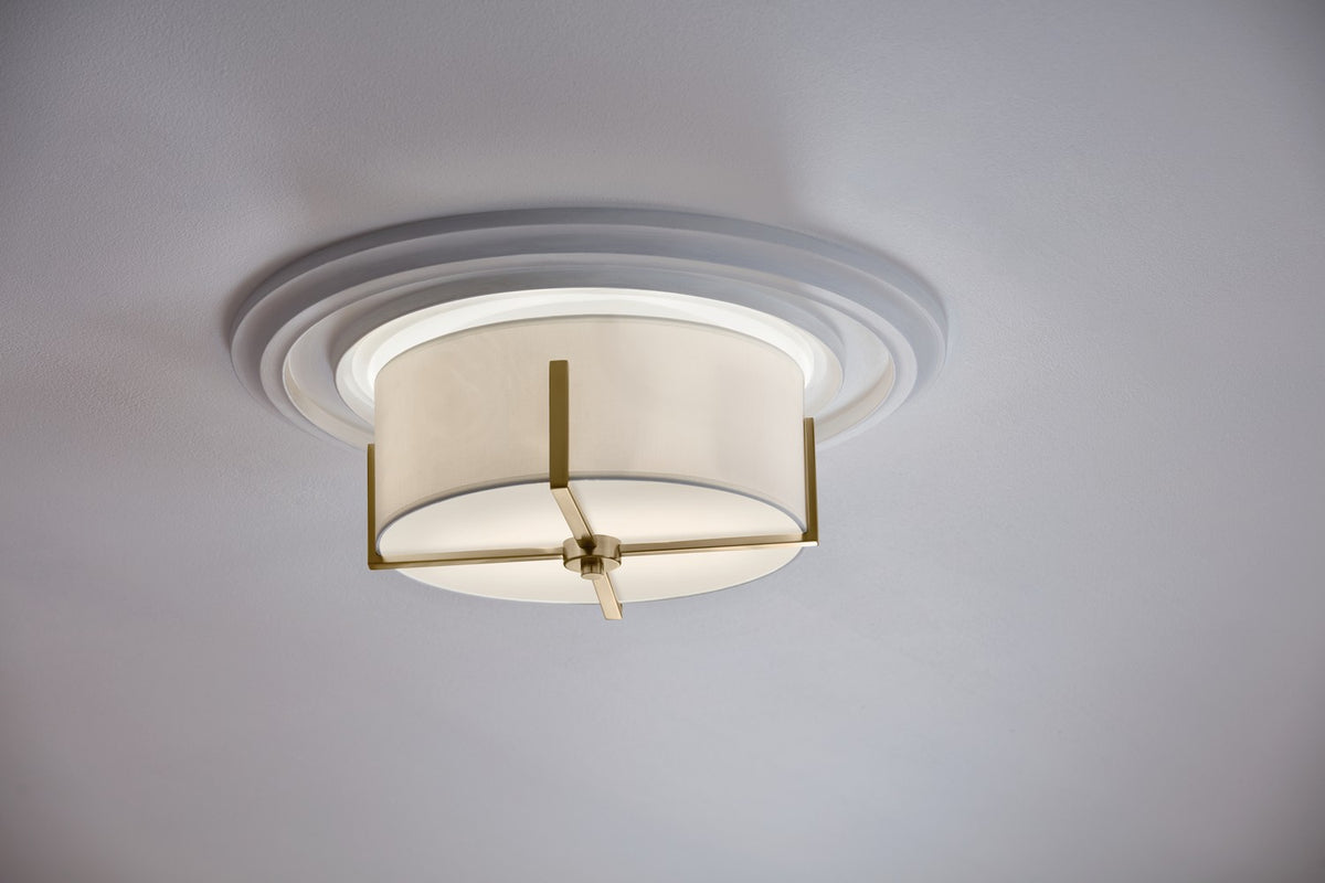 KICHLER 52593CPZ Malen 15.5 Inch 2 Light Flush Mount With White Fabric Shade In Champagne Bronze