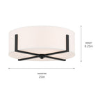 KICHLER 52594BK Malen 20 Inch 4 Light Flush Mount With White Fabric Shade In Black