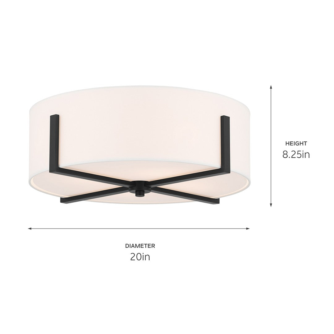 KICHLER 52594BK Malen 20 Inch 4 Light Flush Mount With White Fabric Shade In Black