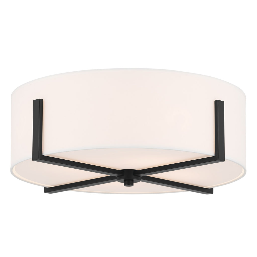 KICHLER 52594BK Malen 20 Inch 4 Light Flush Mount With White Fabric Shade In Black