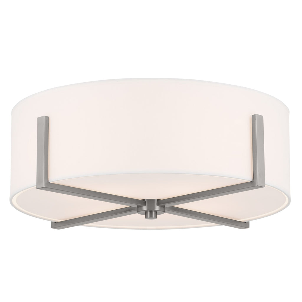 KICHLER 52594CLP Malen 20 Inch 4 Light Flush Mount With White Fabric Shade In Classic Pewter