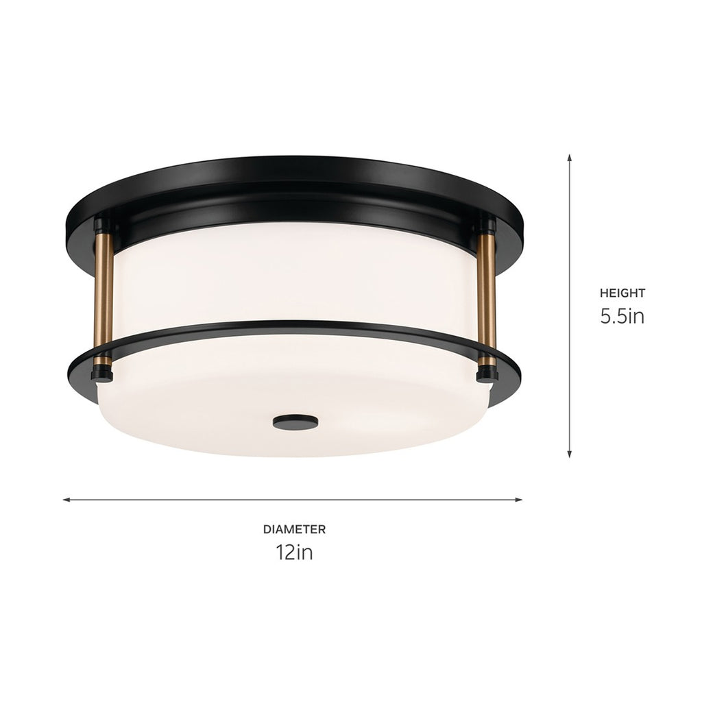 KICHLER 52595BKCPZ Brit 12 Inch 2 Light Flush Mount With Satin Etched Cased Opal Glass In Black And Champagne Bronze